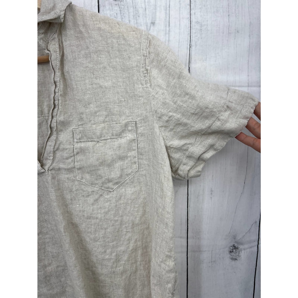 J. Crew (M) 100% LINEN Cream Short Sleeve Top Blouse - Picture 4 of 7